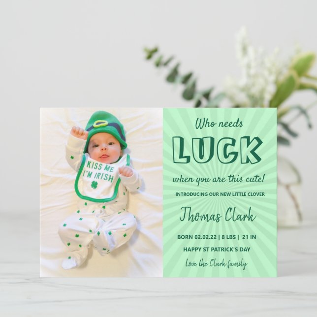 Cartes Pour Fêtes Annuelles green st patrick's day baby announcement  photo (Debout devant)