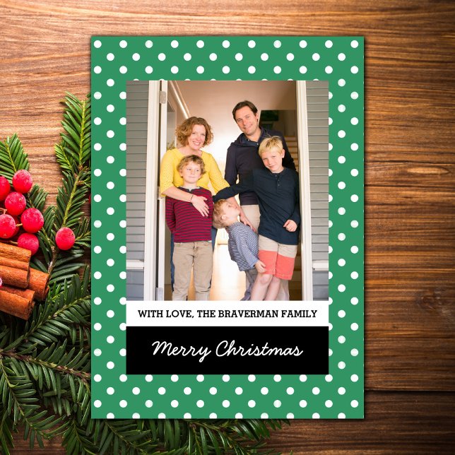 Cartes Pour Fêtes Annuelles Green Sweet Polka Dot Holiday Photo Flat Card (Green Sweet Polka Dot Holiday Photo Card)