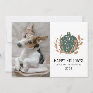 Cartes Pour Fêtes Annuelles Green Terrazzo Bauble Happy Holiday Dog Photo 2022