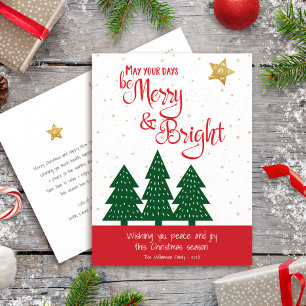 Cartes Pour Fêtes Annuelles Green Tree Gold Star Days Be Joyeux script lumineu
