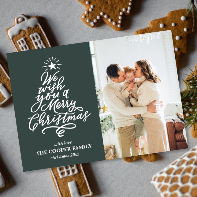 Cartes Pour Fêtes Annuelles Green Tree Joyeux Noël Photo de famille (Créateur téléchargé)