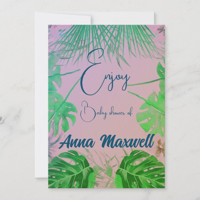 Cartes Pour Fêtes Annuelles Green Tropical Palm Baby shower Arrière - plan mod (Devant)