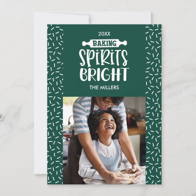 Cartes Pour Fêtes Annuelles Green | Vacances Baking Spiritueux Photo (Devant)