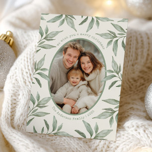 Cartes Pour Fêtes Annuelles Green Vintage Botanique Photo Joyeux Noël