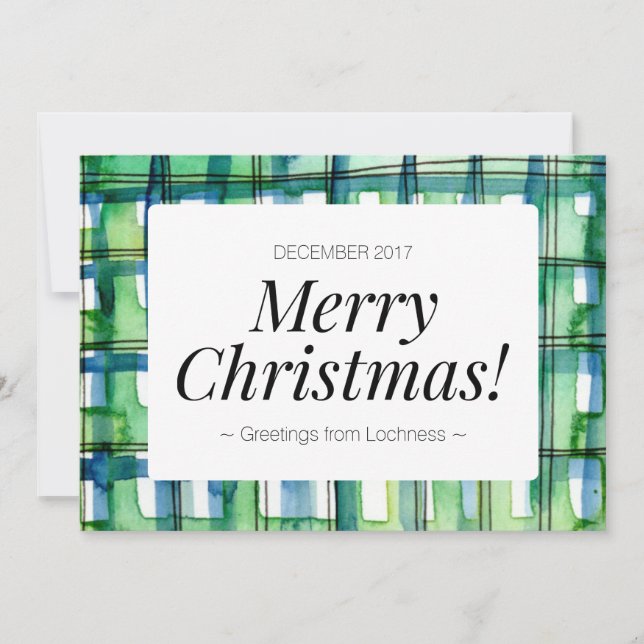Cartes Pour Fêtes Annuelles Green Watercolor Plaid Merry (Devant)