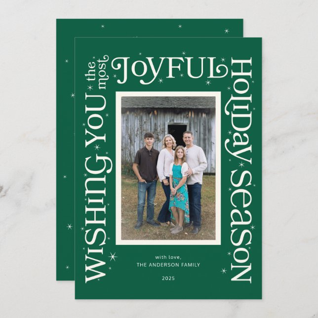 Cartes Pour Fêtes Annuelles Green Wishing You the Most Joyful Season  (Devant / Derrière)