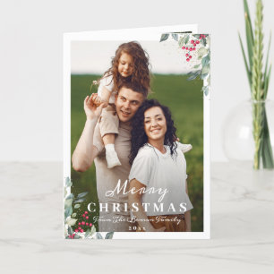 Cartes Pour Fêtes Annuelles Greenery Holly Berries 2 Photo Joyeux Noël