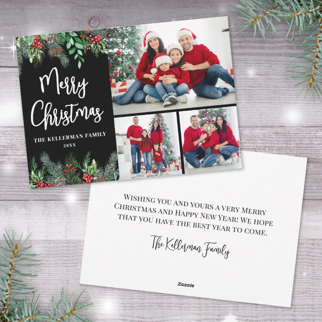 Cartes Pour Fêtes Annuelles Greenery Modern Photo Collage Merry Christmas (Greenery Modern Photo Collage Merry Christmas Holiday Card)
