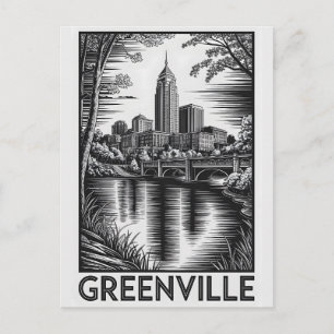 Cartes Pour Fêtes Annuelles Greenville Caroline du Sud Noir Blanc Gravure sur
