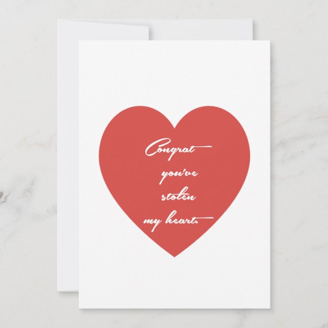 Cartes Pour Fêtes Annuelles Greetings Card –“ Congrats You’ve Stolen My Heart" (Devant)