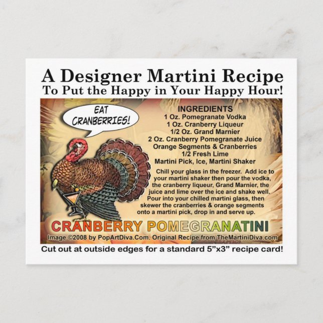 Cartes Pour Fêtes Annuelles Grenade aux cannebergesThanksgiving Martini Recett (Devant)