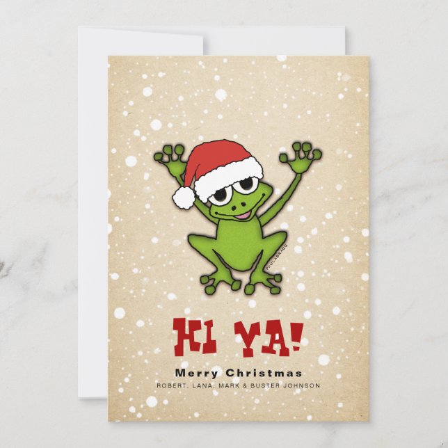 Cartes Pour Fêtes Annuelles Grenouille à caricature de Noël (Devant)