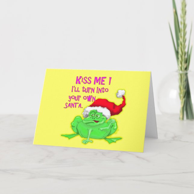 Cartes Pour Fêtes Annuelles Grenouille avec chapeau de Père Noël Drôle de dire (Devant)