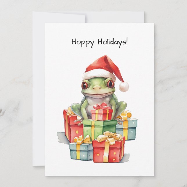 Cartes Pour Fêtes Annuelles Grenouille avec un chapeau de Père Noël Cadeaux de (Devant)