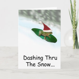 Cartes Pour Fêtes Annuelles Grenouille de Noël dévalant la neige sur un nénuph