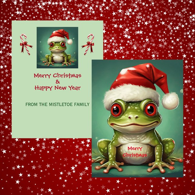 Cartes Pour Fêtes Annuelles Grenouille du Père Noël | Amusing Amphibien de Noë (Father Christmas Santa hat frog Holiday Card)