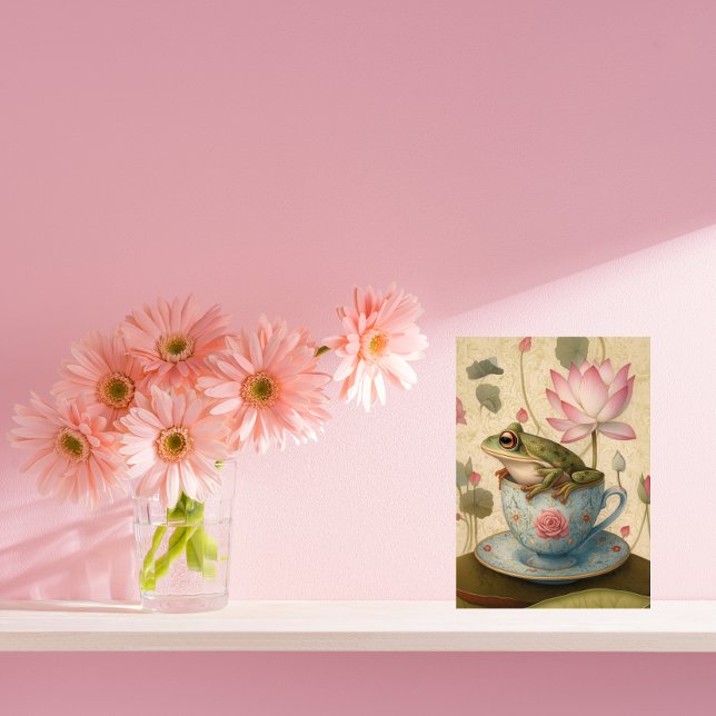 Cartes Pour Fêtes Annuelles Grenouille en bleu Floral Teup avec Lotus Flower (Créateur téléchargé)