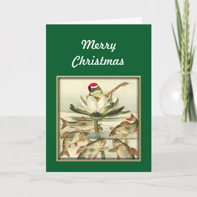 Cartes Pour Fêtes Annuelles Grenouille et banjo chanter Joyeux Noël (Devant)