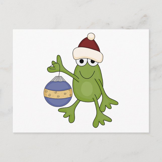 Cartes Pour Fêtes Annuelles Grenouille père Noël avec tee-shirts et cadeaux (Devant)