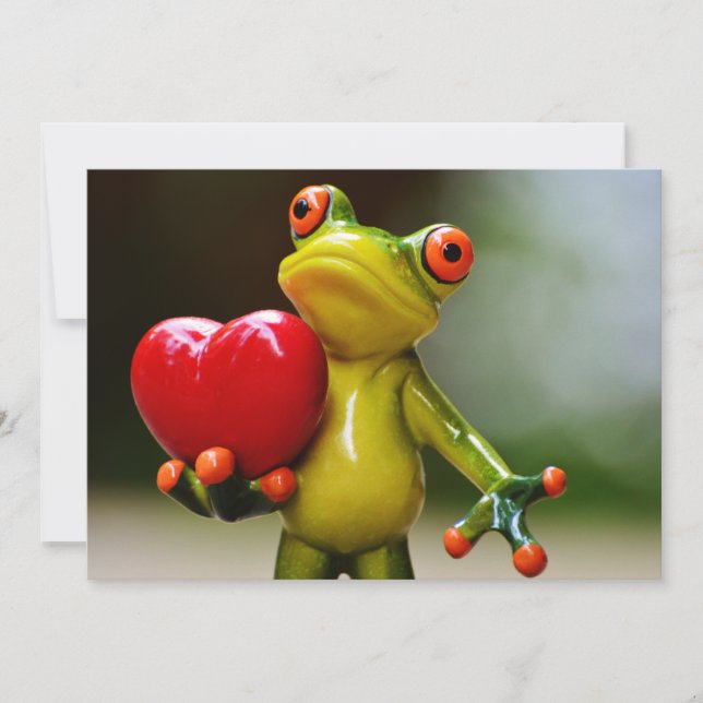 Cartes Pour Fêtes Annuelles Grenouille verte de Valentine de coeur rouge (Devant)