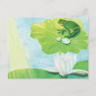 Cartes Pour Fêtes Annuelles Grenouille verte Profitant Des Rayons Solaires Ill