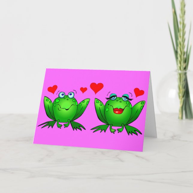 Cartes Pour Fêtes Annuelles Grenouilles Jolies Valentines Hoppy Coeurs de jour (Devant)