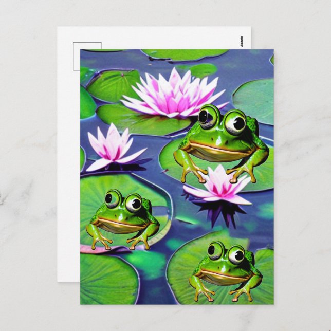 Cartes Pour Fêtes Annuelles Grenouilles Lotus Et Lily Pad (Devant / Derrière)