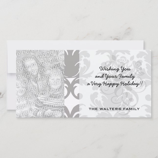 Cartes Pour Fêtes Annuelles grey baroque damask (Devant)