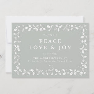 Cartes Pour Fêtes Annuelles Grey Green Holly Peace Love + Joy