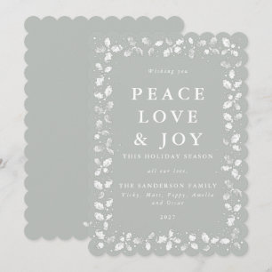 Cartes Pour Fêtes Annuelles Grey Green Holly Peace Love + Joy