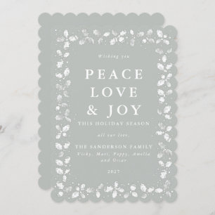 Cartes Pour Fêtes Annuelles Grey Green Holly Peace Love + Joy