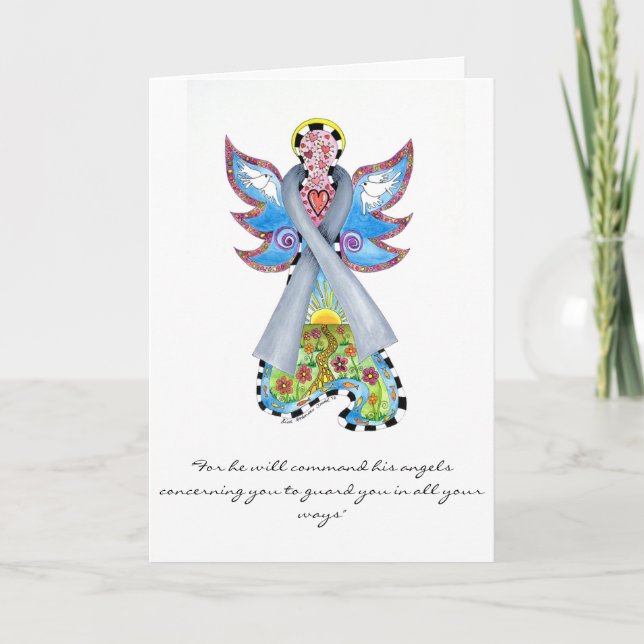 Cartes Pour Fêtes Annuelles Grey Ribbon Angel (Devant)