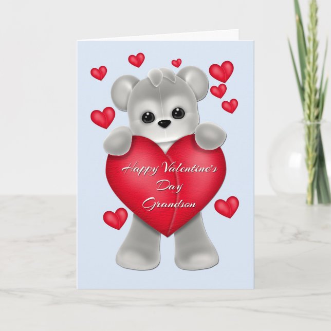 Cartes Pour Fêtes Annuelles Grey Teddy Grandson Valentine (Devant)