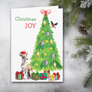 Cartes Pour Fêtes Annuelles Greyhound Dog, Bird et Arbre de Noël