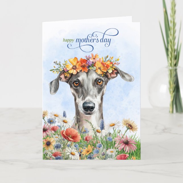 Cartes Pour Fêtes Annuelles Greyhound Dog Wildflowers Mother's Day (Devant)