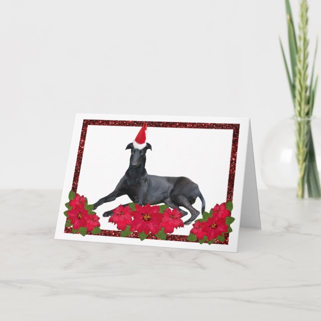 Cartes Pour Fêtes Annuelles Greyhound Santa Hat Noël Poinsettia (Devant)