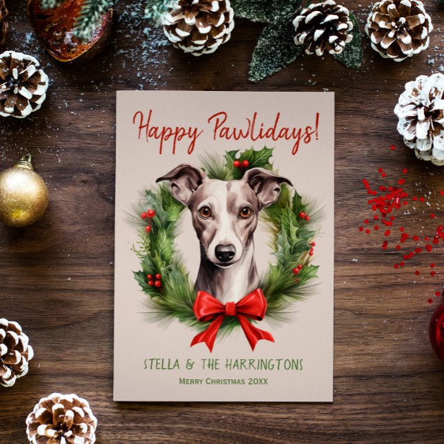 Cartes Pour Fêtes Annuelles Greyhound Whippet Chien Noël Joyeux Pawlidays (Créateur téléchargé)