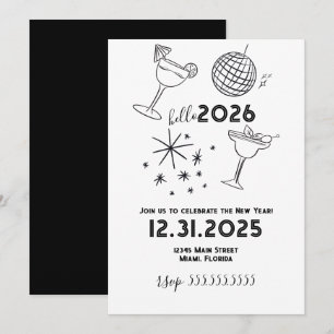 Cartes Pour Fêtes Annuelles Gribouillages Capricieux Bonjour 2026 Nouvel An Or