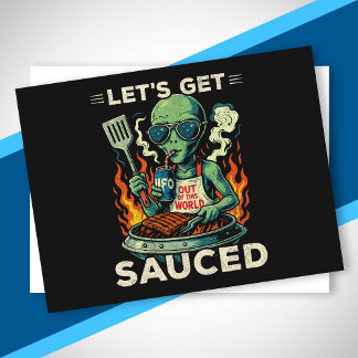 Cartes Pour Fêtes Annuelles Gril de BBQ UFO Fête de cuisine Prenons la Sauce D