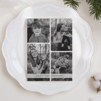 Cartes Pour Fêtes Annuelles Grille de 4 photos noir et blanc Love and Joy