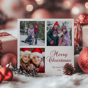 Cartes Pour Fêtes Annuelles Grille de photos minimaliste Bordeaux Joyeux Noël
