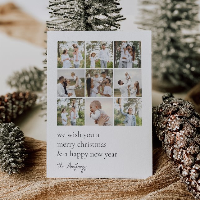 Cartes Pour Fêtes Annuelles Grille minimale | 9 Collage de photos (Créateur téléchargé)