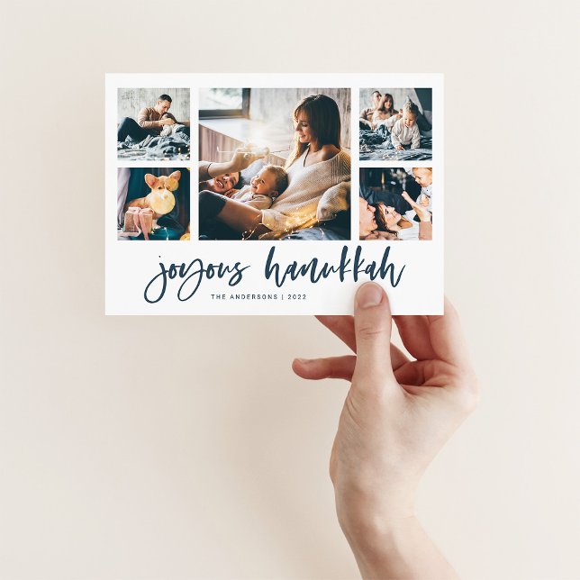 Cartes Pour Fêtes Annuelles Grille multi-photos de script décontracté | Hanukk (Créateur téléchargé)