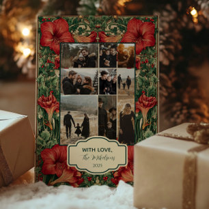 Cartes Pour Fêtes Annuelles Grille photo Vintage Rouge Amaryllis Botanique Chr