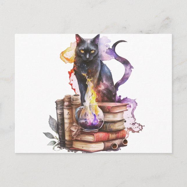 Cartes Pour Fêtes Annuelles Grimoires de chats noirs Potions Halloween (Devant)