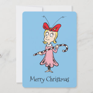 Cartes Pour Fêtes Annuelles Grinch Cindy-Lou Who - Tenant un bâton de bonbon