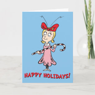 Cartes Pour Fêtes Annuelles Grinch   Cindy-Lou Who - Tenant un bâton de bonbon