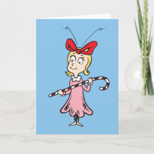 Cartes Pour Fêtes Annuelles Grinch Cindy-Lou Who - Tenant un bâton de bonbon