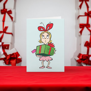 Cartes Pour Fêtes Annuelles Grinch   Cindy-Lou Who - Tenant un Cadeau