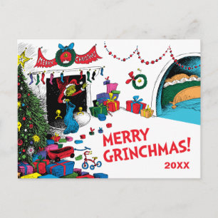 Cartes Pour Fêtes Annuelles Grinch classique   Grinch in Chimney